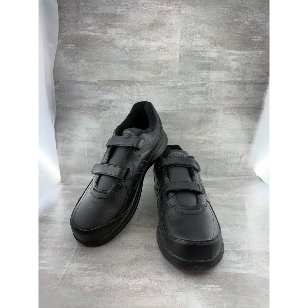 New Balance 577 Men Walking Shoes Black Leather Hook Loop MW577VK Size 12.5 D